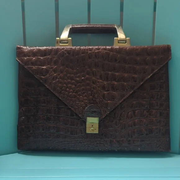 Vintage Brown Crocodile Embossed Handbag 60s - Picture 2 of 13
